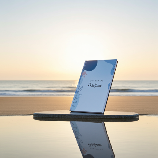 Diario de Predicas – Spanish Christian Preaching Journal & Sermon Notebook (Hardcover). Lifestyle front view of Diario de Predicas – Spanish Christian preaching notes and Bible study devotional notebook hardcover for pastors and ministry leaders