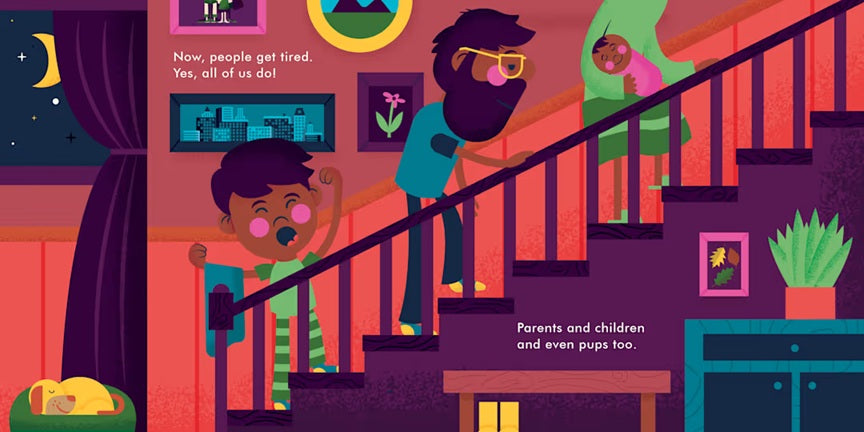Does God Sleep? – Tiny Theologians Board Book #3 | A Bible Story About God's Power for Kids. Additional interior spread of Does God Sleep? with colorful illustrated scenes of God's constant power and presence – Tiny Theologians® board book for toddlers ages 1–4
