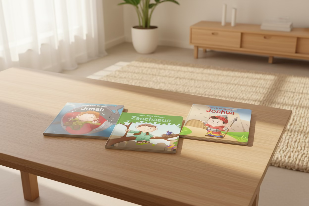 Little Bible Heroes Board Book Bundle – Set of 3 | Courage, Faith, Obedience, Forgiveness & Transformation for Kids. Additional set view of the Little Bible Heroes Board Book Bundle – 3 Christian board books for toddlers ages 0–4 – B&H Kids