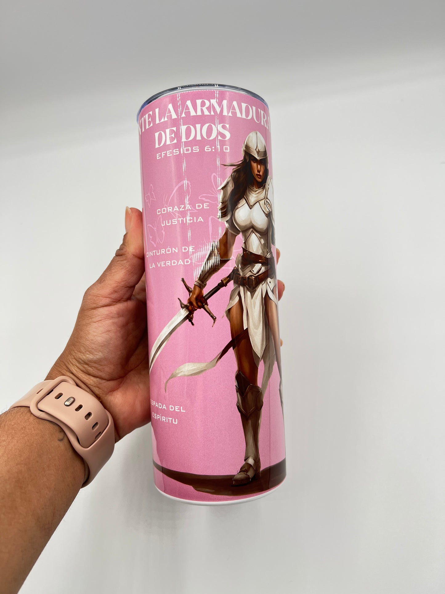 God’s Armor 20oz Stainless Steel Water Bottle – Portable Tumbler with Lid & Straw | Leak-Proof, BPA Free, Christian Gift – Pink & Beige