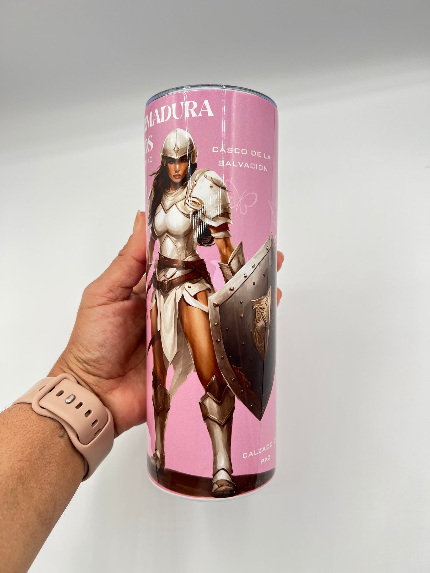 God’s Armor 20oz Stainless Steel Water Bottle – Portable Tumbler with Lid & Straw | Leak-Proof, BPA Free, Christian Gift – Pink & Beige