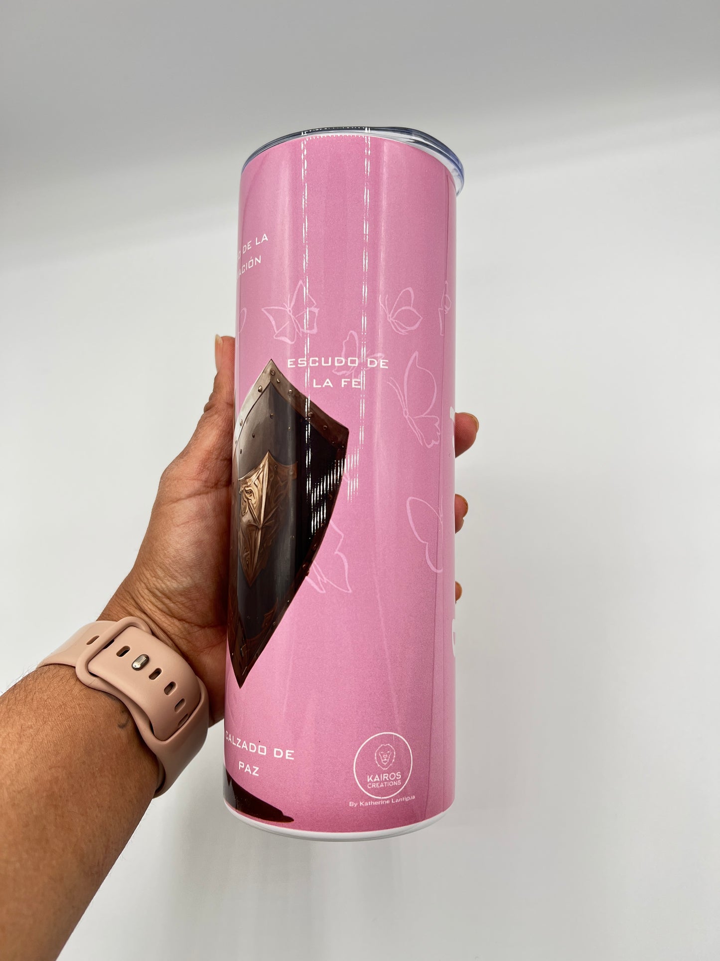 God’s Armor 20oz Stainless Steel Water Bottle – Portable Tumbler with Lid & Straw | Leak-Proof, BPA Free, Christian Gift – Pink & Beige