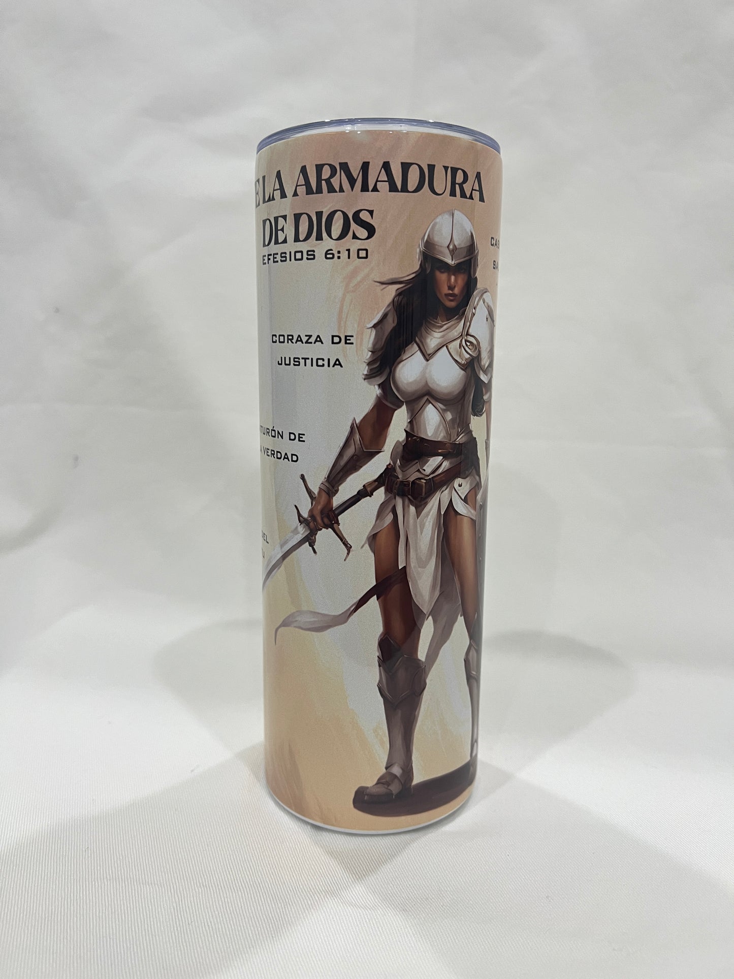 God’s Armor 20oz Stainless Steel Water Bottle – Portable Tumbler with Lid & Straw- Beige