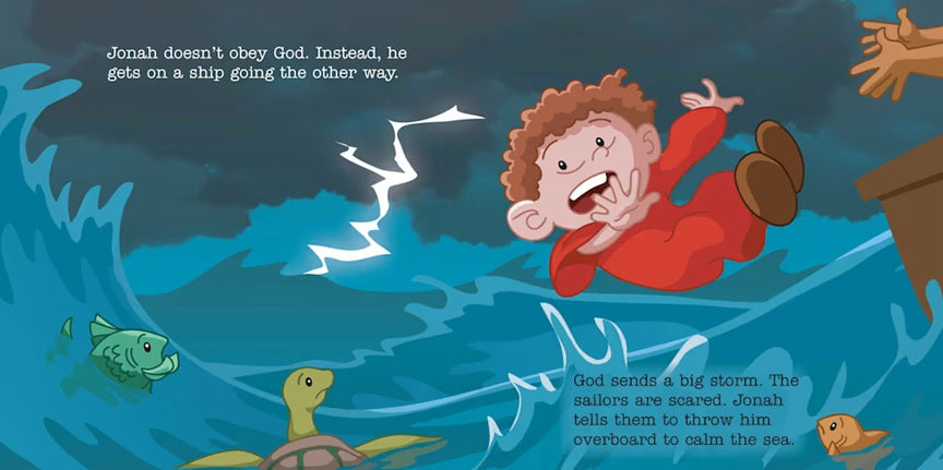 Jonah – Little Bible Heroes Board Book #8 – Bible Stories of Obedience and Forgiveness for Kids. Open Book