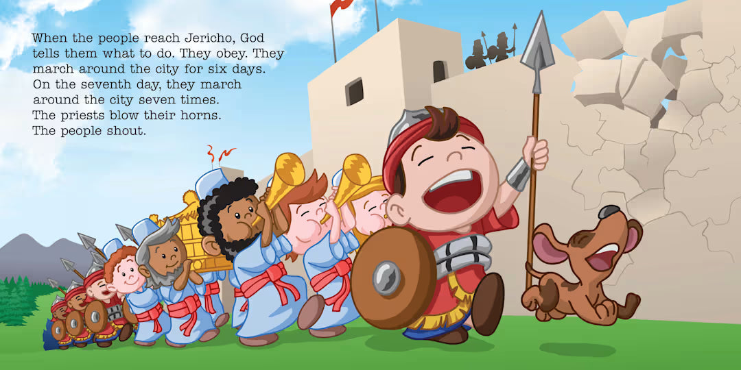 Joshua – Little Bible Heroes Board Book #7 – Bible Stories of Courage and Faith for Kids. Open Book.