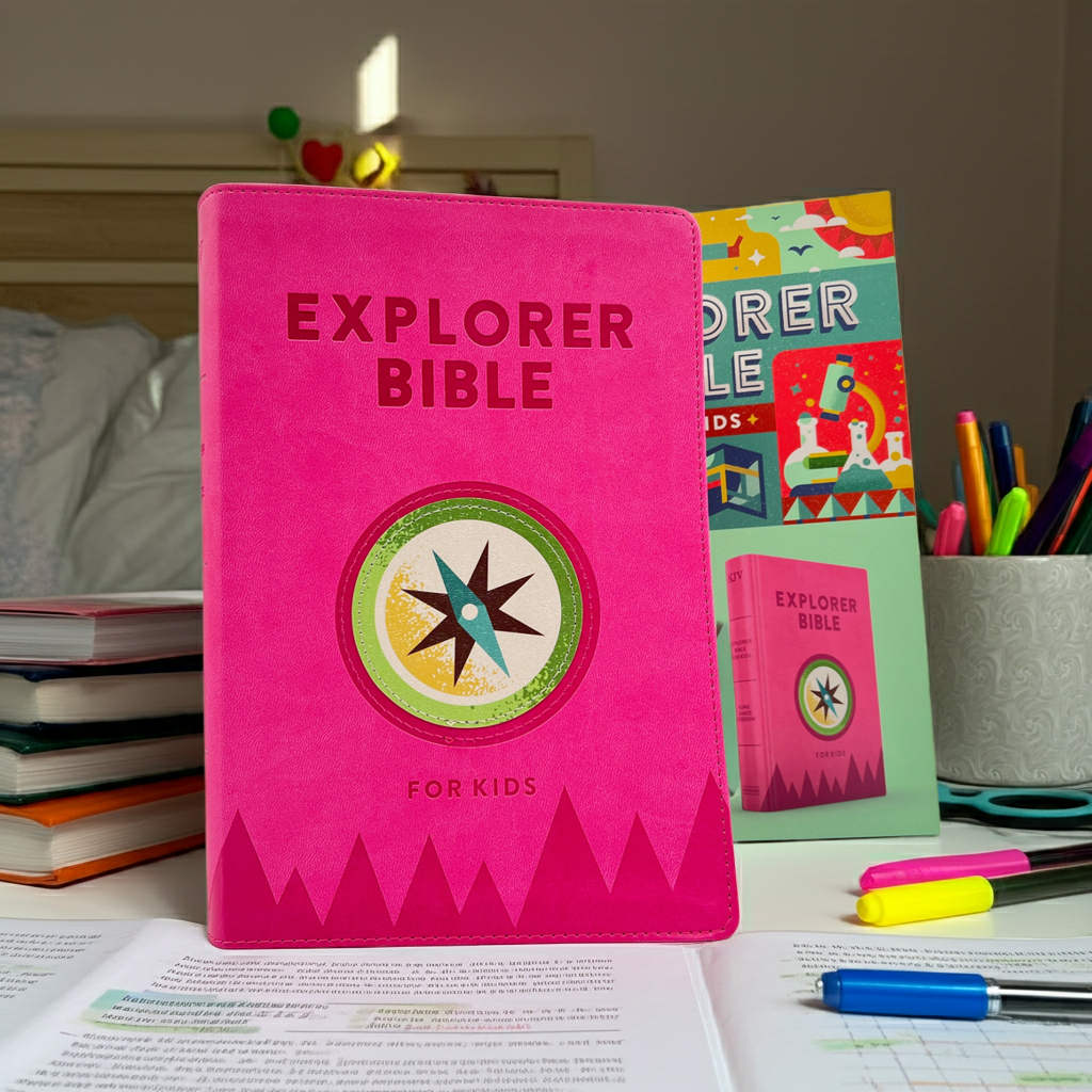 KJV Explorer Bible for Kids – Bubble Gum LeatherTouch (Full-Color Study Edition)