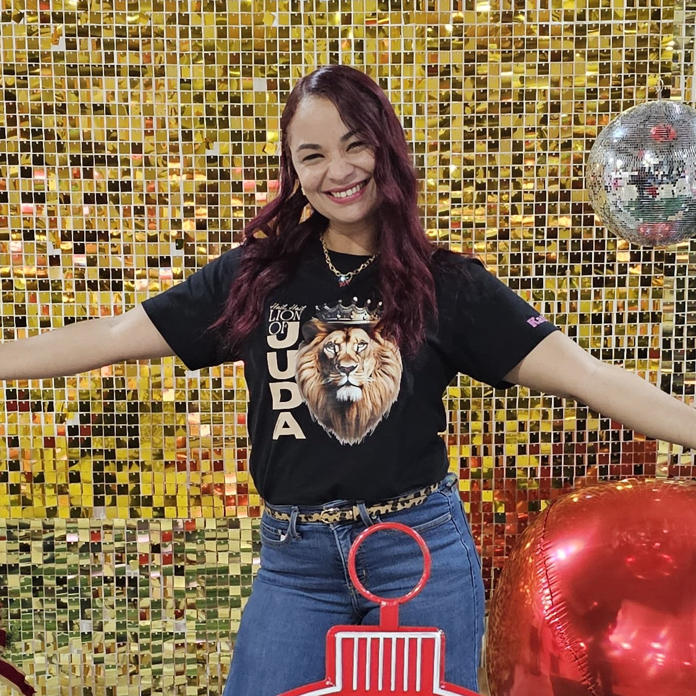 Faith-based t-shirt features a bold gold “Hail, Hail Lion of Judah” design with lion artwork. 