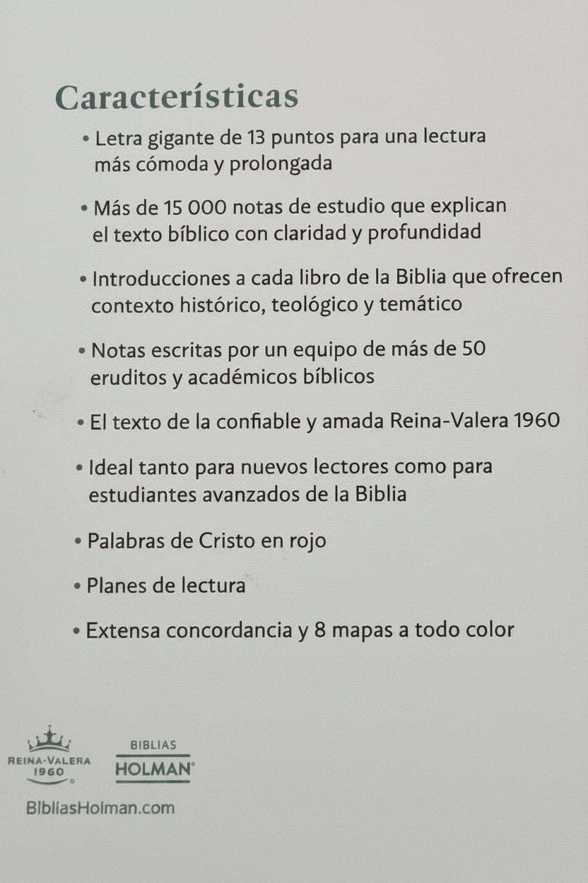 RVR 1960 Giant Print Study Bible Spanish Edition – hardcover back cover view – Kairos Creations