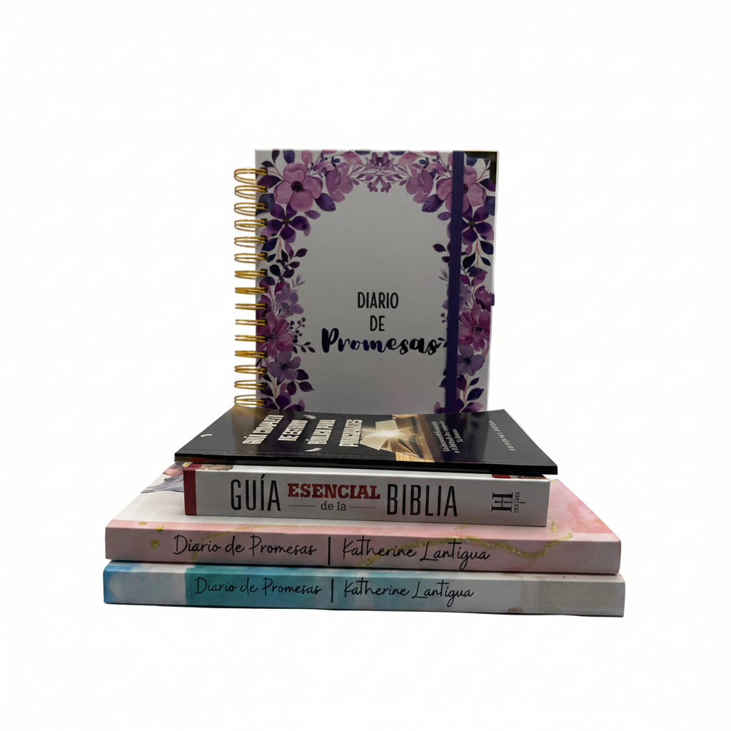 Mega Bible Study Bundle – Spanish Edition | Journals, Bible Guide & Beginner's Study Guide. Additional detail view of the Mega Bible Study Bundle Spanish Edition – Spanish-language Christian journals and Bible study guides for adults by Kairos Creations