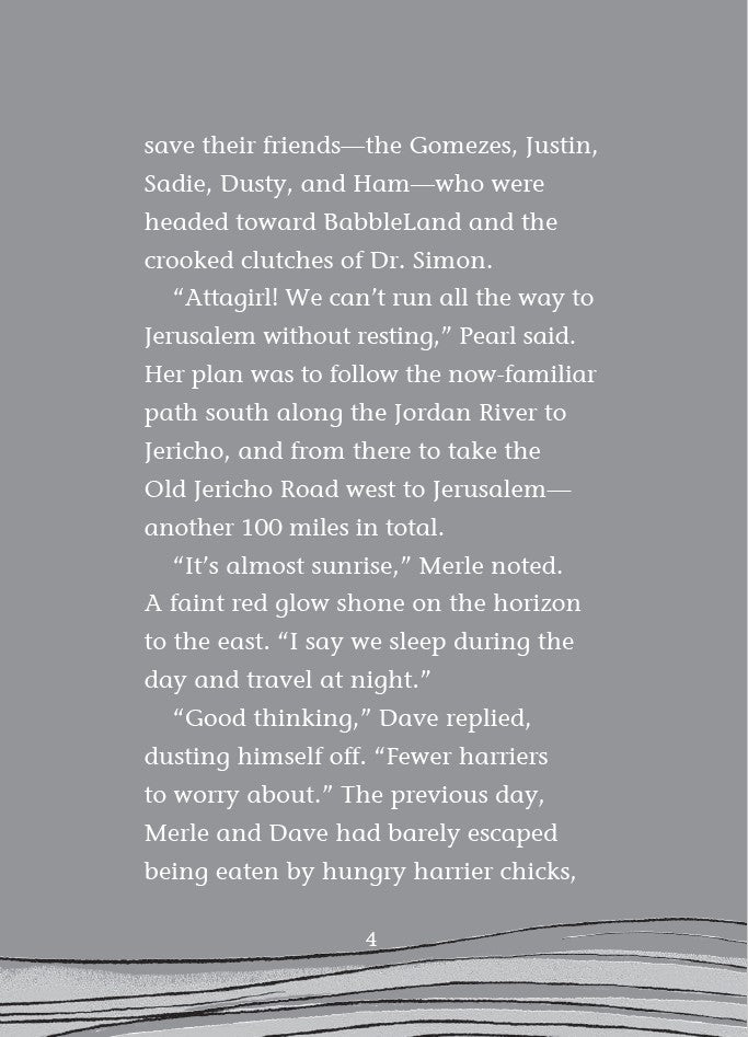 Book 12  – BabbleLand Breakout - The Dead Sea Squirrels. Text on a gray background with wavy edges