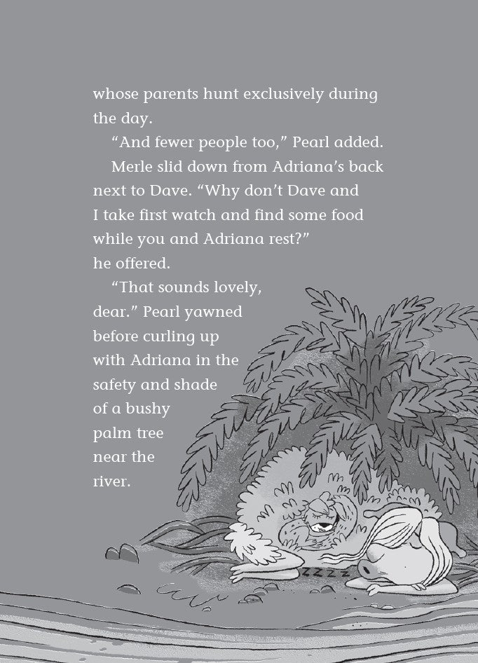 Book 12  – BabbleLand Breakout - The Dead Sea Squirrels. Text overlay on a black and white illustration of people in a jungle setting.
