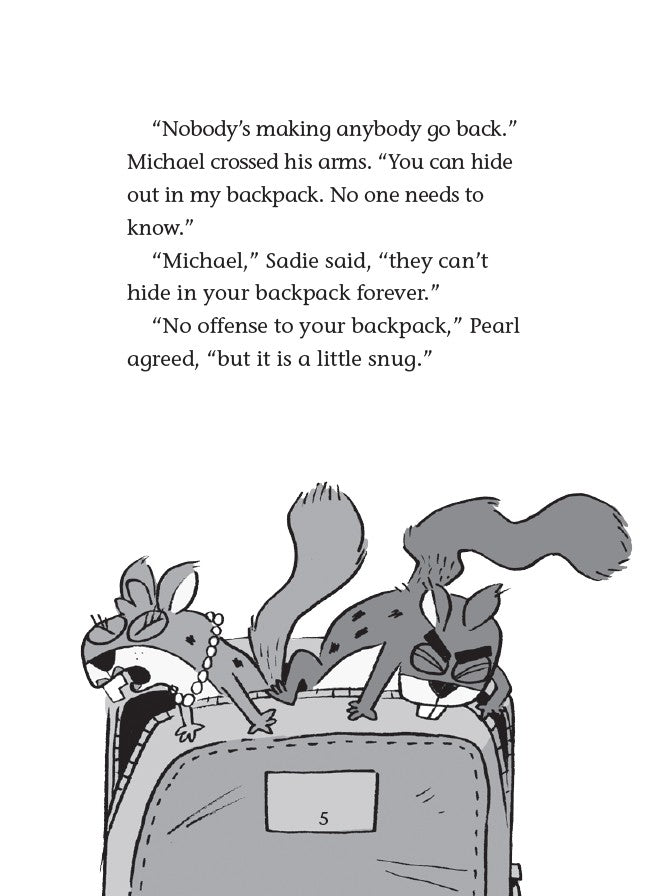 Book 3 – Nutty Study Buddies | The Dead Sea Squirrels Series – A Funny Faith-Filled Story for Kids. Illustration of squirrels in a backpack with text above