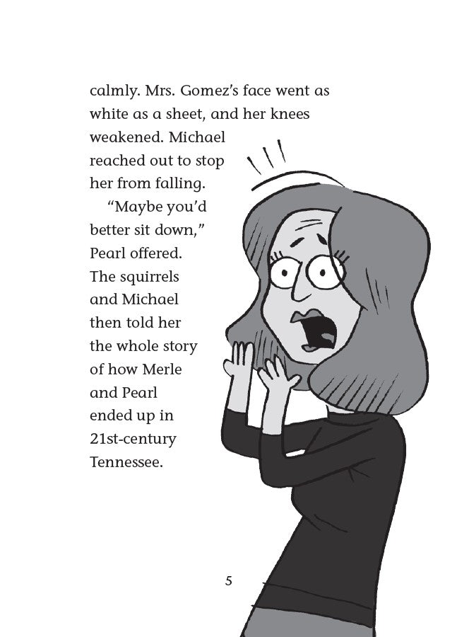 Book 4 – Squirrelnapped! | The Dead Sea Squirrels Series – A Fun Bible Adventure About Honesty for Kids. Comic strip panel of a woman with a shocked expression, text on the left side.