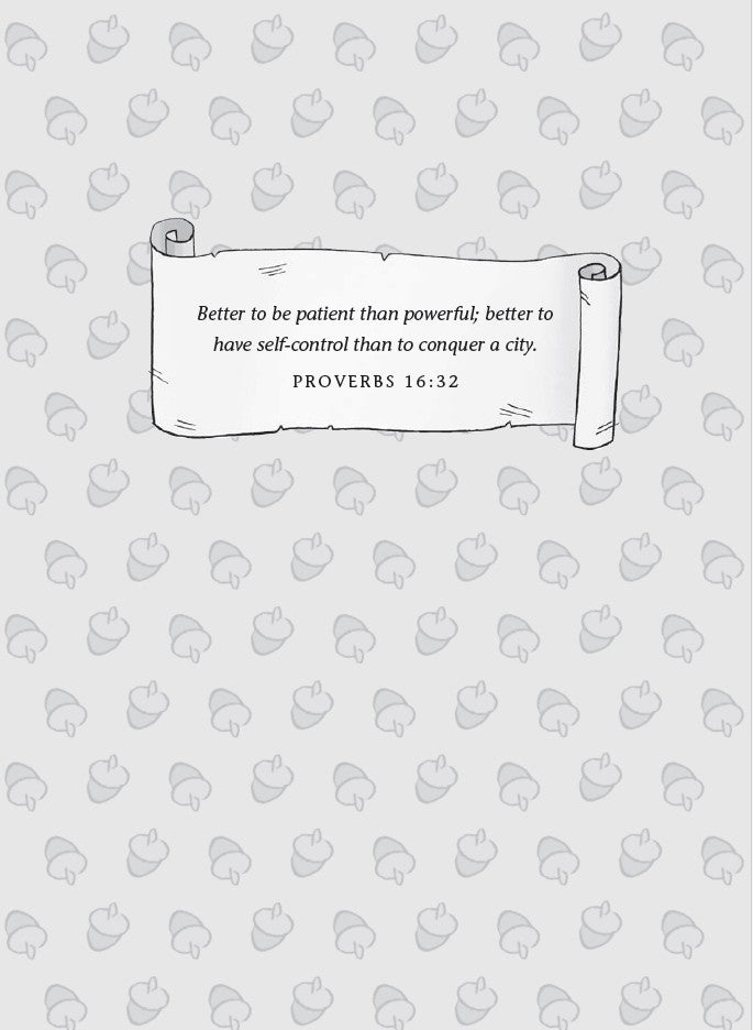 Book 6 – Whirly Squirrelies | The Dead Sea Squirrels Series – A Fun Christian Story About Self-Control and Friendship for Kids. Text scroll with Proverbs 16:32 on a patterned background