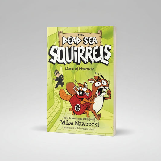 Book cover of 'The Dead Sea Squirrels' with cartoon squirrels on a green background