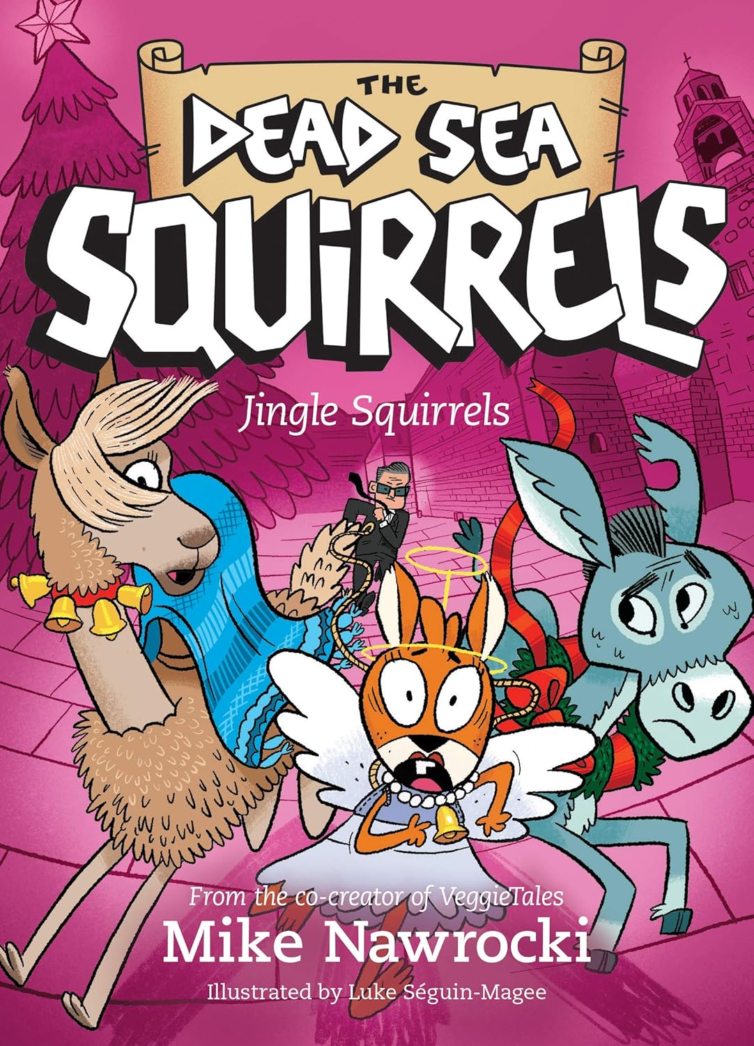 Book 9 – Jingle Squirrels – The Dead Sea Squirrels | Christian Christmas Adventure Story for Kids. Front cover of Jingle Squirrels by Mike Nawrocki – Dead Sea Squirrels Christian Christmas adventure chapter book for kids ages 6–10