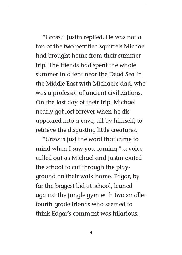 Book 2 – Boy Meets Squirrels | The Dead Sea Squirrels Series – A Fun Christian Adventure for Kids. Text excerpt from a book on a white background