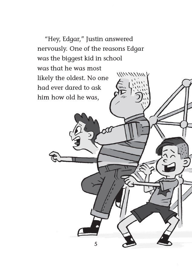 Book 2 – Boy Meets Squirrels | The Dead Sea Squirrels Series – A Fun Christian Adventure for Kids. Comic strip with two boys on a Ferris wheel, text about one boy being the oldest in school.