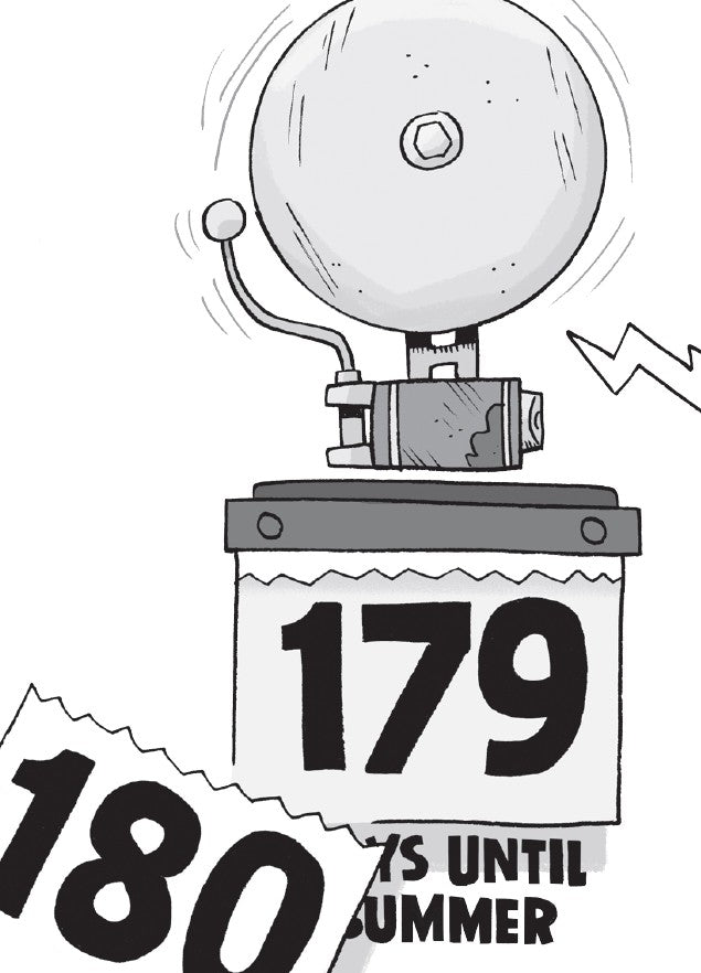 Book 2 – Boy Meets Squirrels | The Dead Sea Squirrels Series – A Fun Christian Adventure for Kids. Illustration of a clock with '179 days until summer' text on a white background