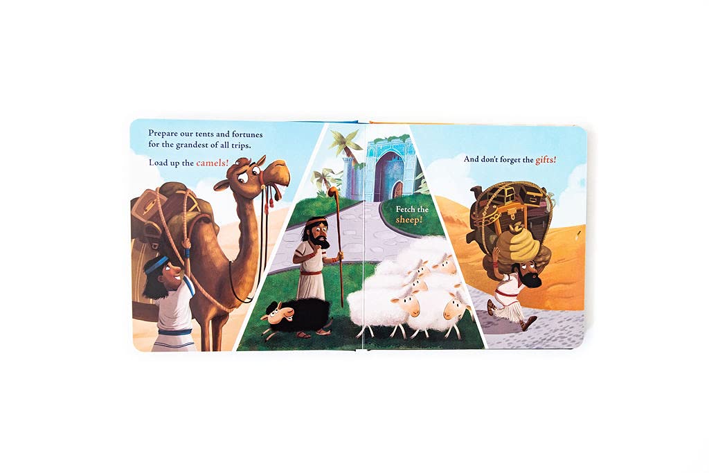The Christmas Quest: A Wise Men’s Journey to Jesus (Hardcover). Illustrated book page with characters and animals on a desert background