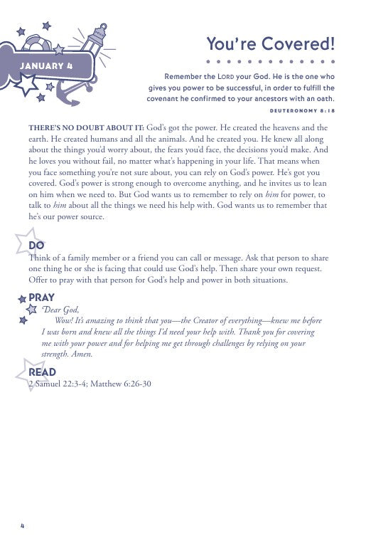 Hands-On Bible Devotions for Kids | 365 Fun Faith Activities for Families. Page from a book or magazine with text and graphics on a white background
