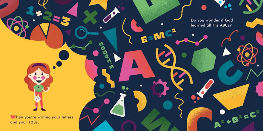 Did God Learn His ABCs? – Tiny Theologians Board Book #2 | A Bible Story About God’s Knowledge for Kids. Open page.