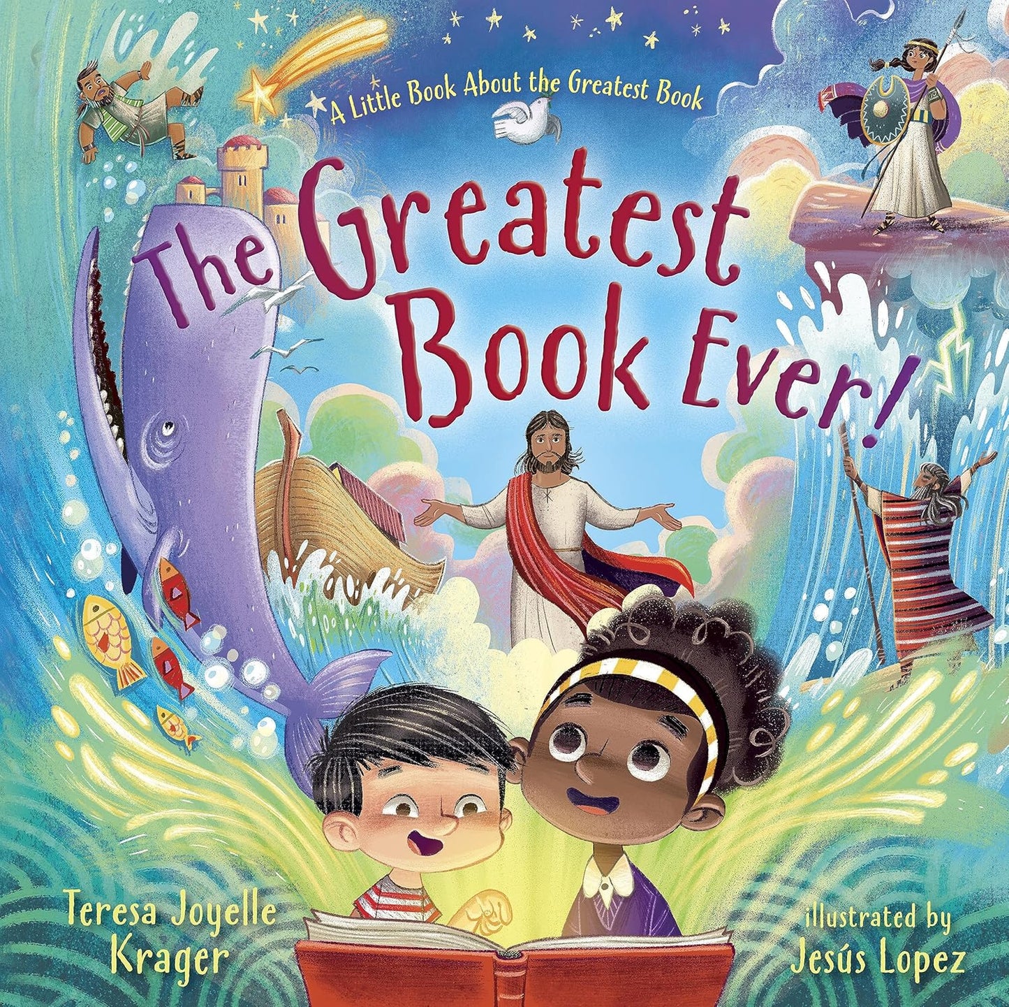 The Greatest Book Ever – Children’s Bible Storybook Hardcover | Ages 4–8. Book cover of 'The Greatest Book Ever!' with colorful illustrations and characters.