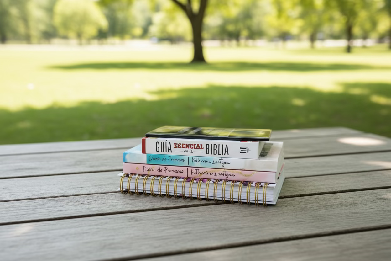 Mega Bible Study Bundle – Spanish Edition | Journals, Bible Guide & Beginner's Study Guide. Diario de Promesas Pink Floral Edition journal included in the Mega Bible Study Bundle – Spanish Christian Bible study journal cover detail for adults by Kairos Creations
