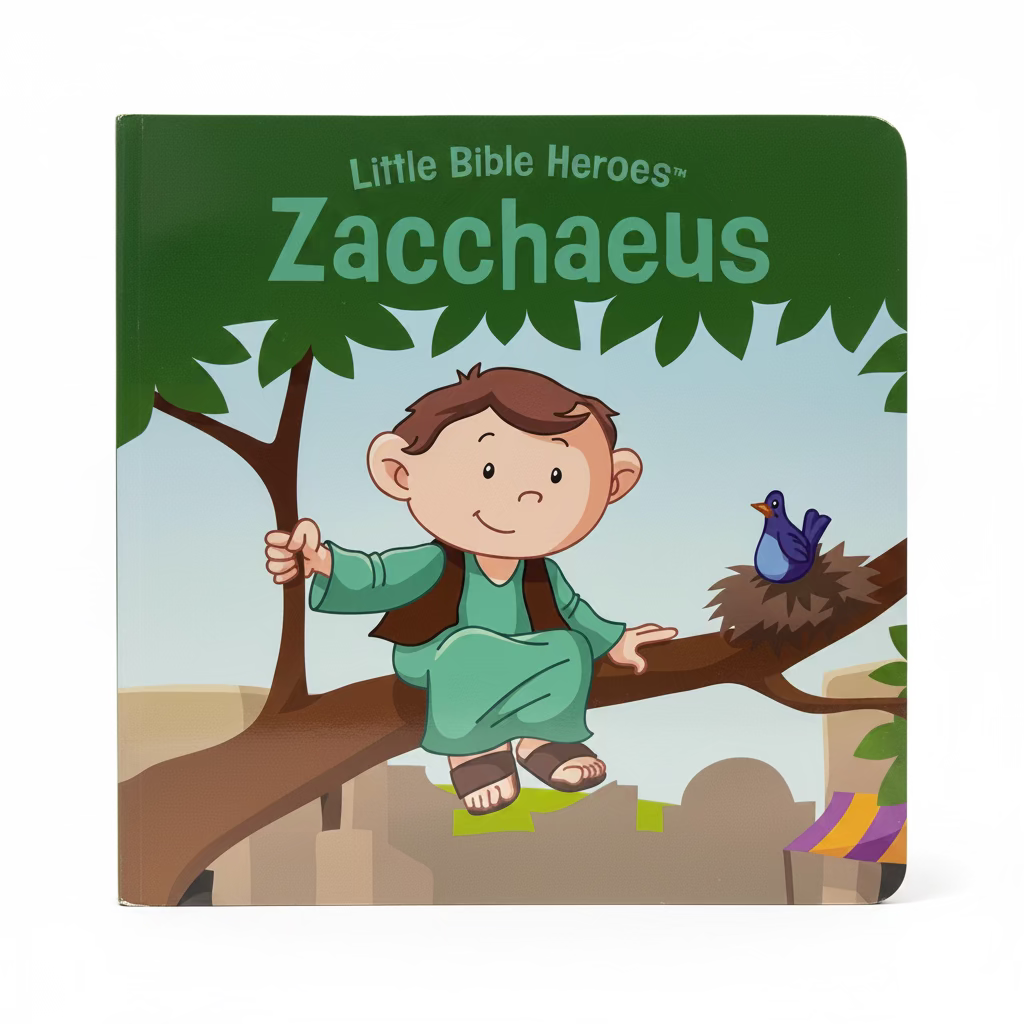 Zacchaeus – Little Bible Heroes Board Book – Bible Stories of Faith and Transformation for Kids. Additional interior spread of Zacchaeus – Little Bible Heroes Christian board book about Zacchaeus and Jesus for toddlers and kids ages 2–6