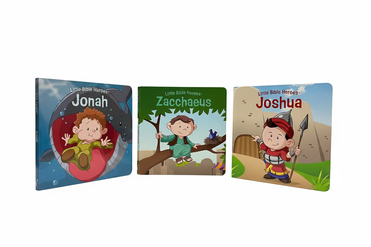 Little Bible Heroes Board Book Bundle – Set of 3 | Courage, Faith, Obedience, Forgiveness & Transformation for Kids. Full set view of the Little Bible Heroes Board Book Bundle – 3 Christian board books about courage, faith, obedience, forgiveness, and transformation for toddlers ages 0–4