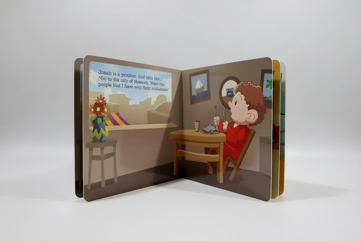 Little Bible Heroes Board Book Bundle – Set of 3 | Courage, Faith, Obedience, Forgiveness & Transformation for Kids. Interior spread of the second book from the Little Bible Heroes Bundle – illustrated Bible story pages for toddlers ages 0–4 – B&H Kids