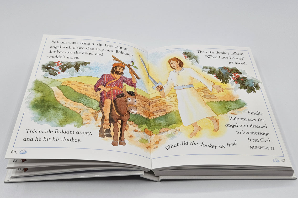 A Child’s First Bible Storybook. Open book with illustrated pages
