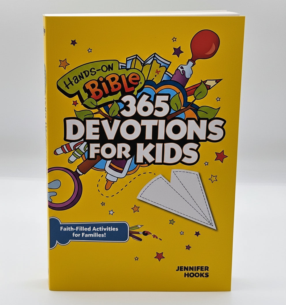 Hands-On Bible Devotions for Kids. Colorful design on a white background
