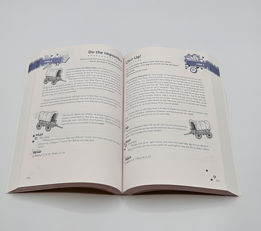 Hands-On Bible Devotions for Kids. Open book on a white background