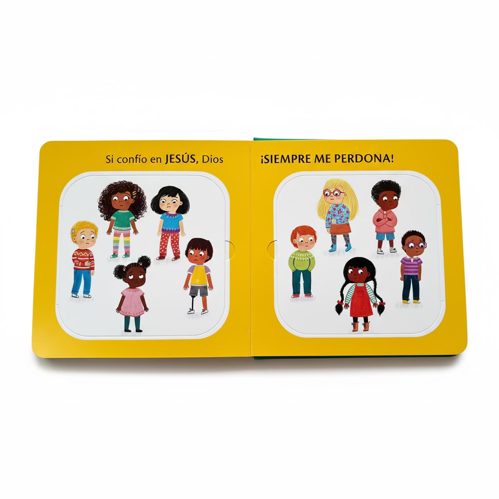 Interior spread of ¿Para qué son las bocas? (What Are Mouths For?) – Spanish Christian lift-the-flap board book with diverse illustrated characters for toddlers ages 2–4