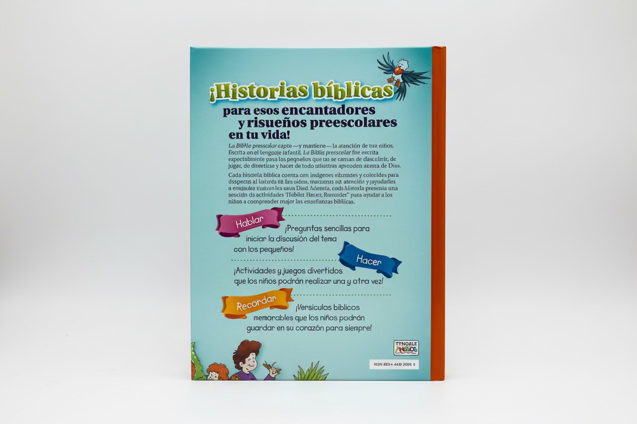 La Biblia Preescolar – The Preschool Bible in Spanish – hardcover cover with colorful illustrated characters – Spanish Christian Bible for ages 3–5