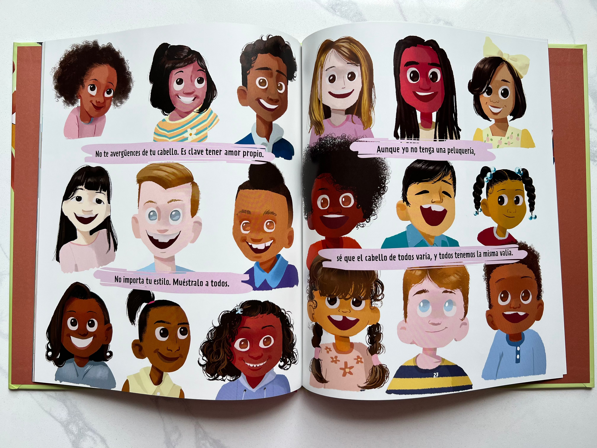My Hair Can – Spanish Christian Picture Book for Kids | Mi Cabello Puede | Ages 4–7. Interior pages of Mi Cabello Puede – Spanish Christian picture book featuring diverse children celebrating cultural identity and faith for ages 4–7