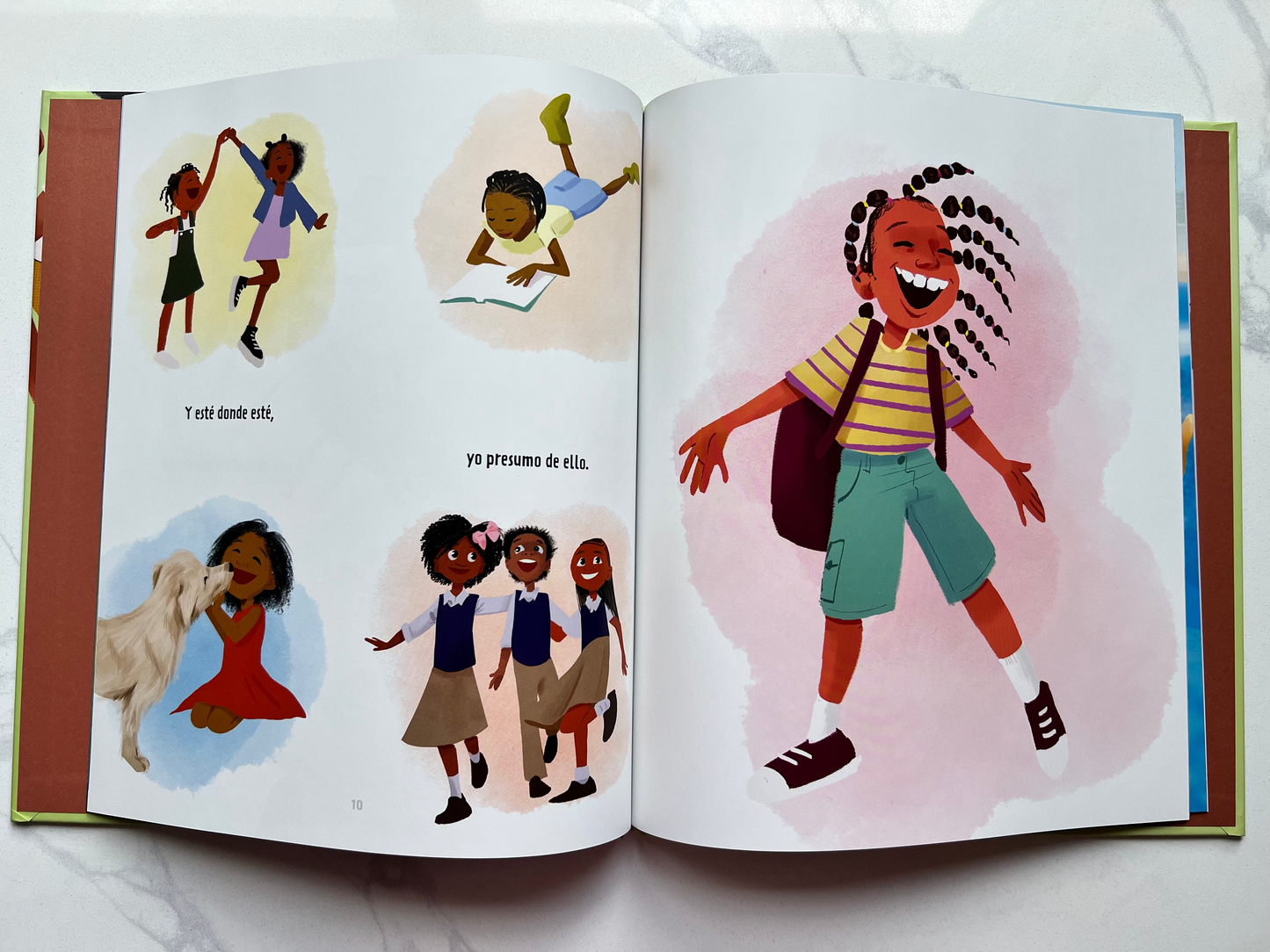 My Hair Can – Spanish Christian Picture Book for Kids | Mi Cabello Puede | Ages 4–7. Interior spread of Mi Cabello Puede – Spanish Christian picture book illustrating children with natural hair and God-given uniqueness for ages 4–7