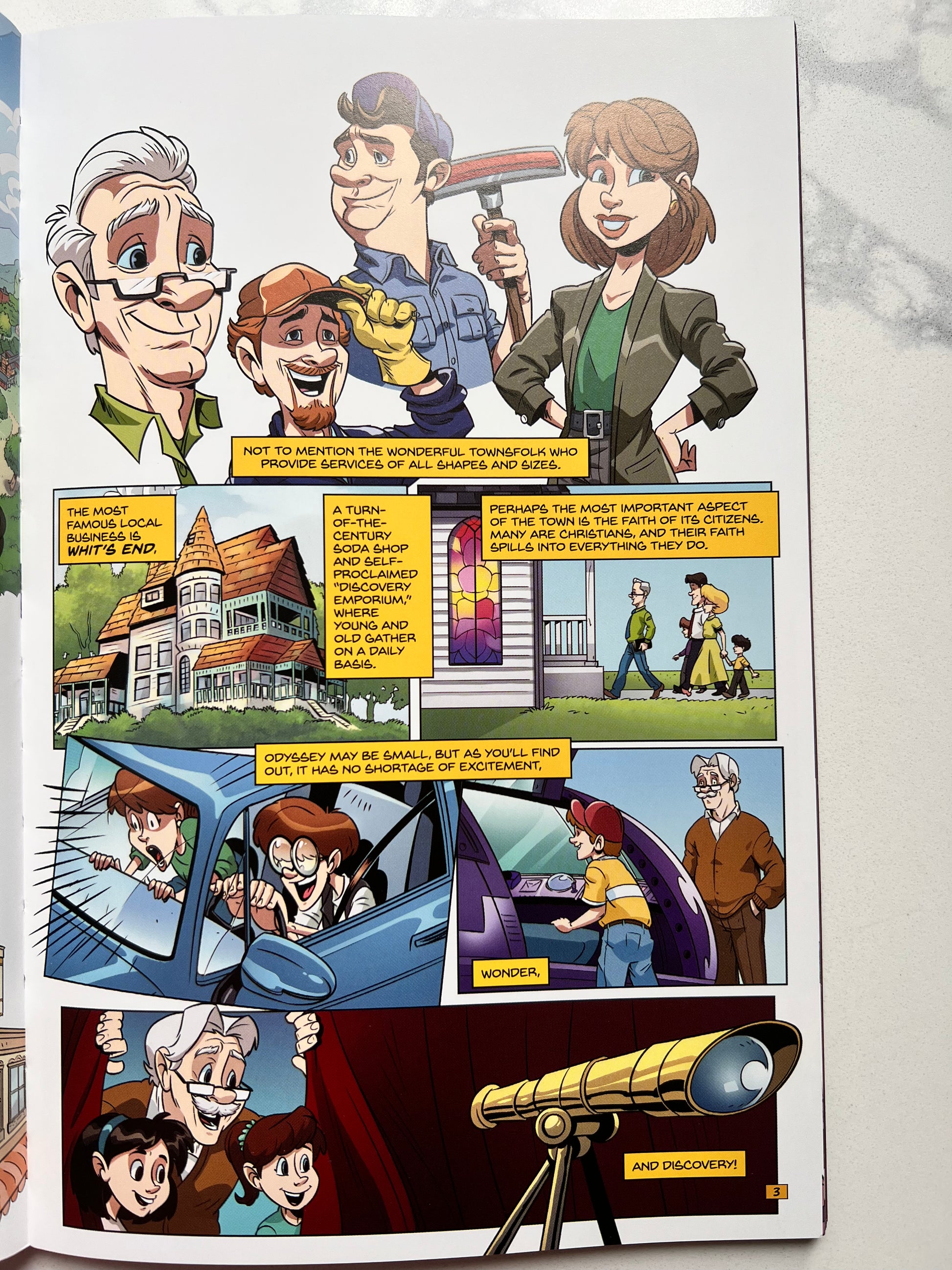 Interior comic page of Elsewhere in Odyssey Vol. 1 – Adventures in Odyssey Christian graphic novel with characters and panels for kids ages 8–12