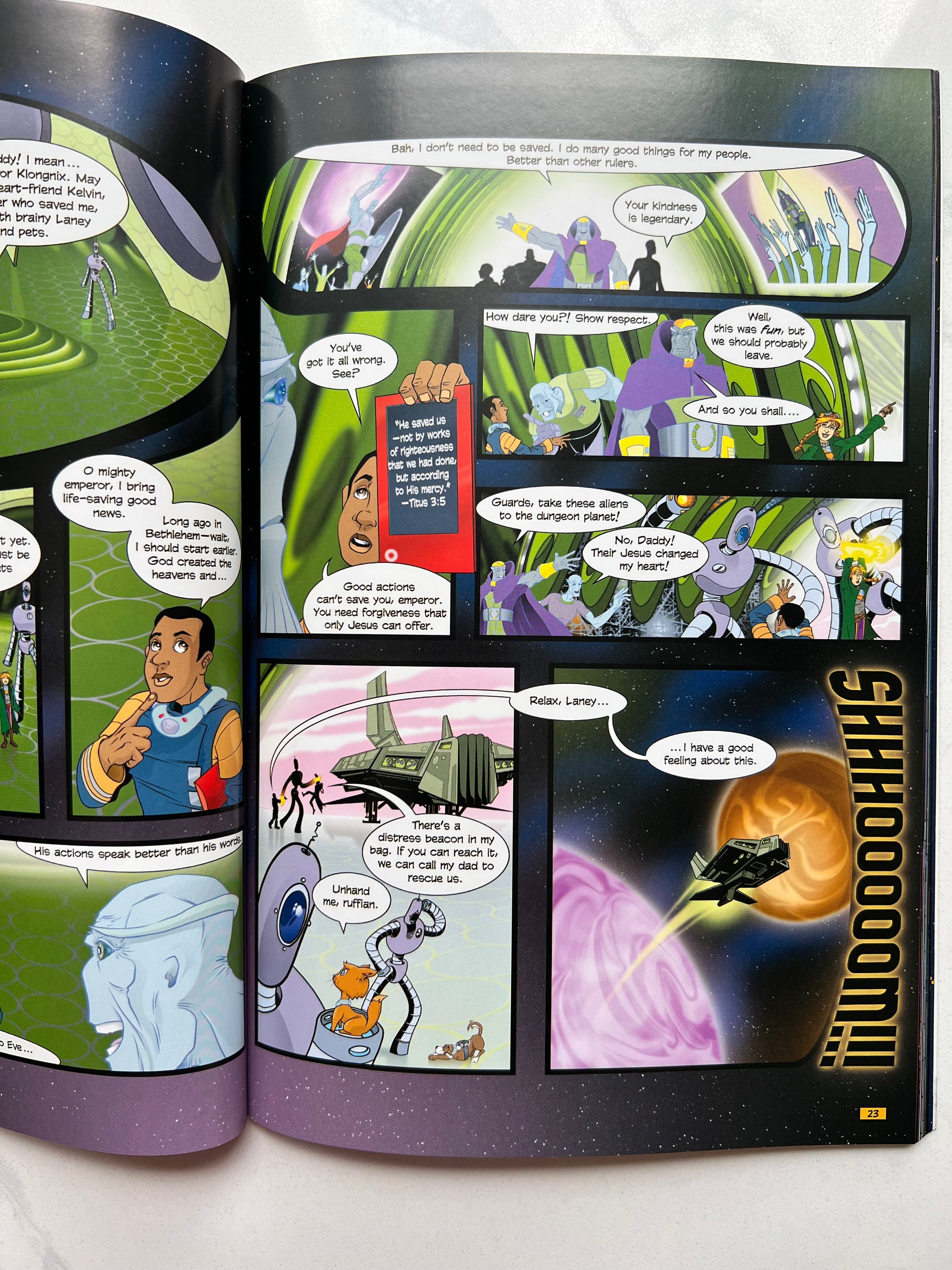 Interior comic panels of Degrees of Kelvin – Christian sci-fi graphic novel with space characters and faith-based storytelling for kids ages 8–12 