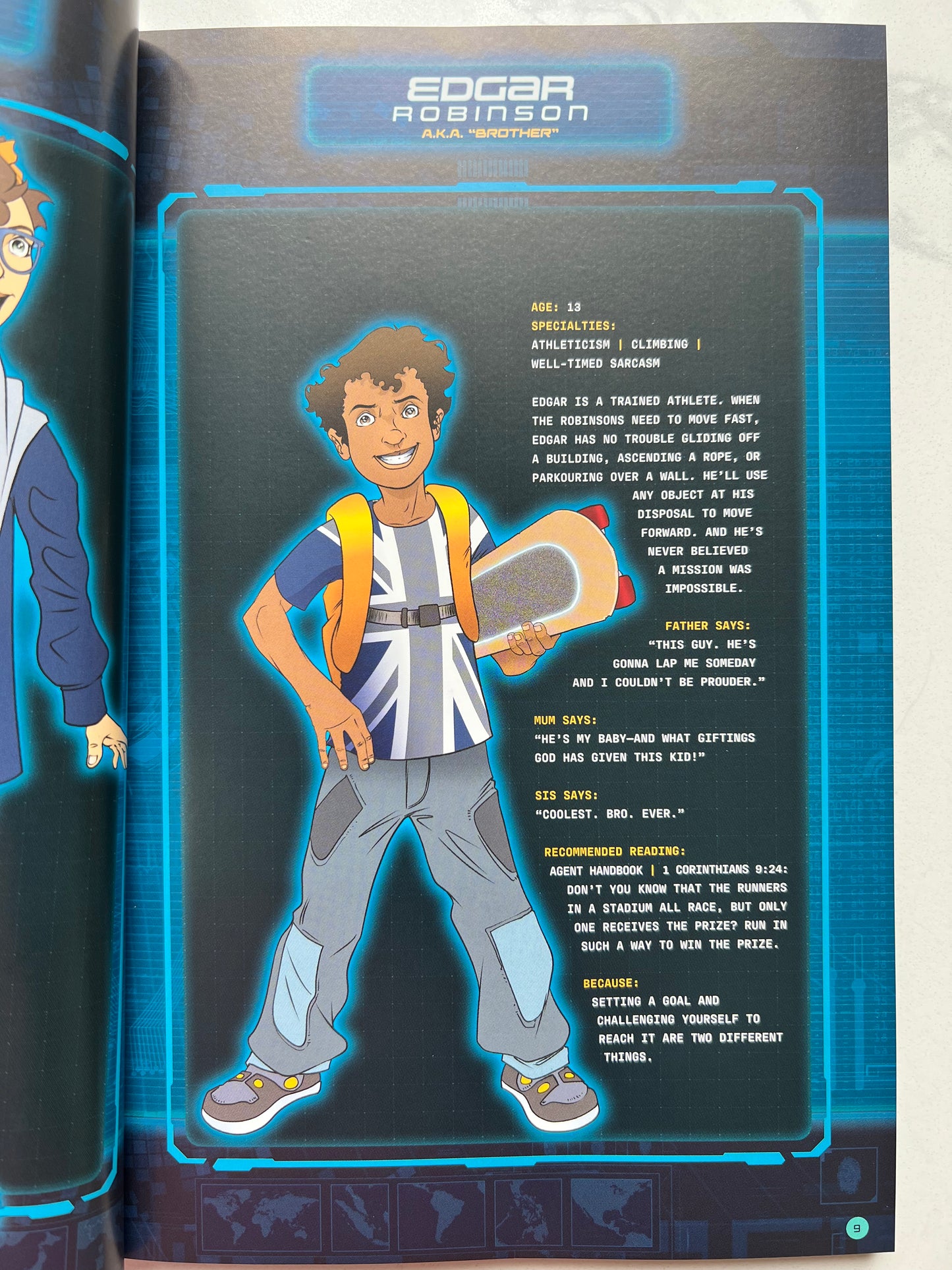 Character profile page of Edgar Robinson from Sleuth Family Robinson – Christian spy graphic novel for kids ages 8–12 by Focus on the Family