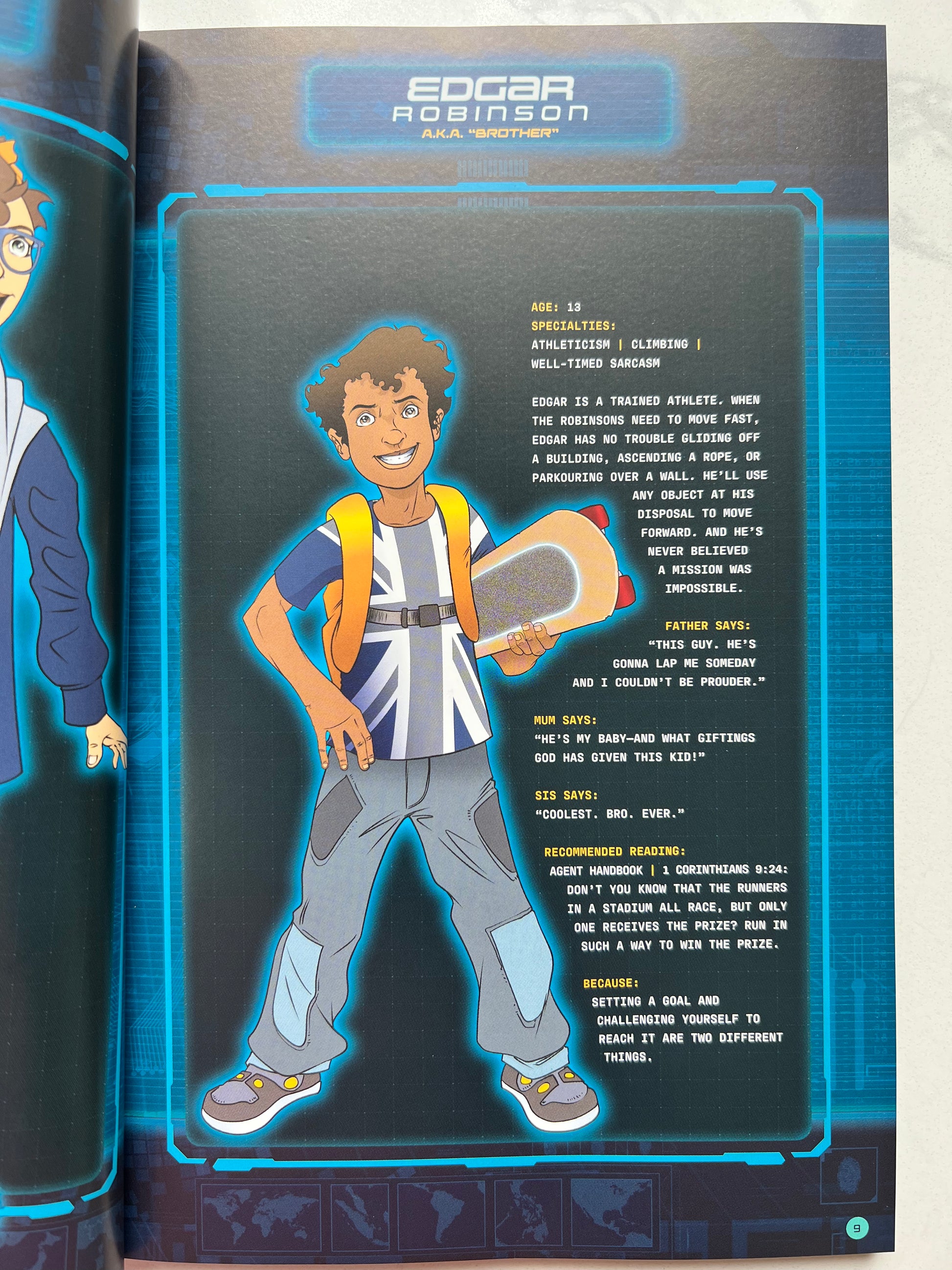 Character profile page of Edgar Robinson from Sleuth Family Robinson – Christian spy graphic novel for kids ages 8–12 by Focus on the Family