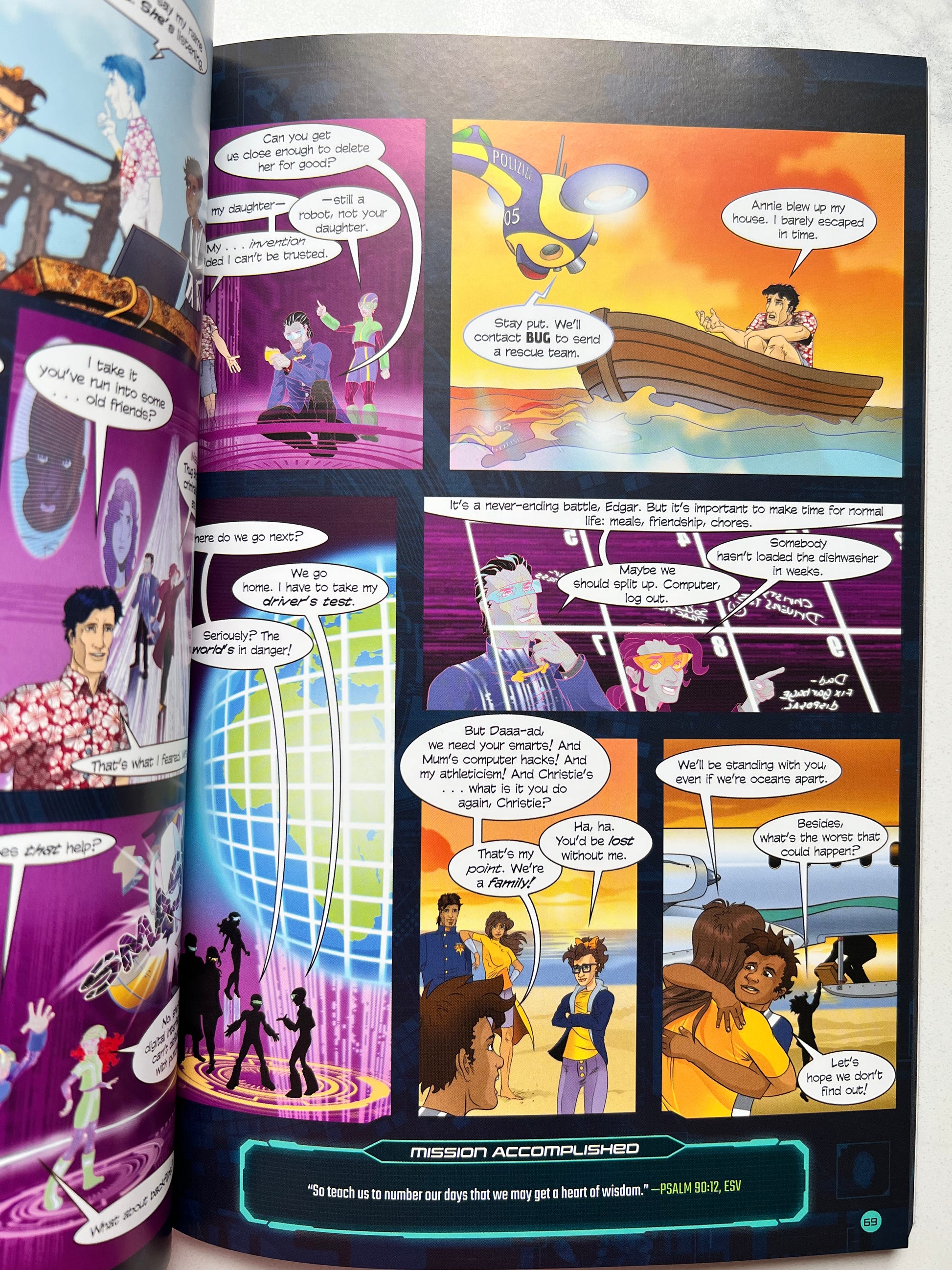 Interior comic panels of Sleuth Family Robinson – colorful illustrated spy adventure with faith-based storytelling for kids ages 8–12