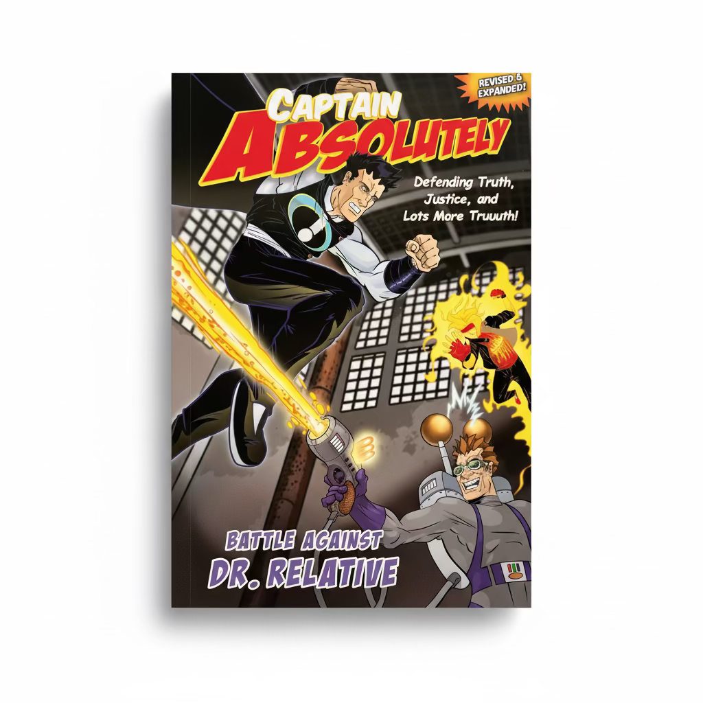 Captain Absolutely Christian graphic novel cover with superhero character in action – faith-based comic for kids ages 8–12