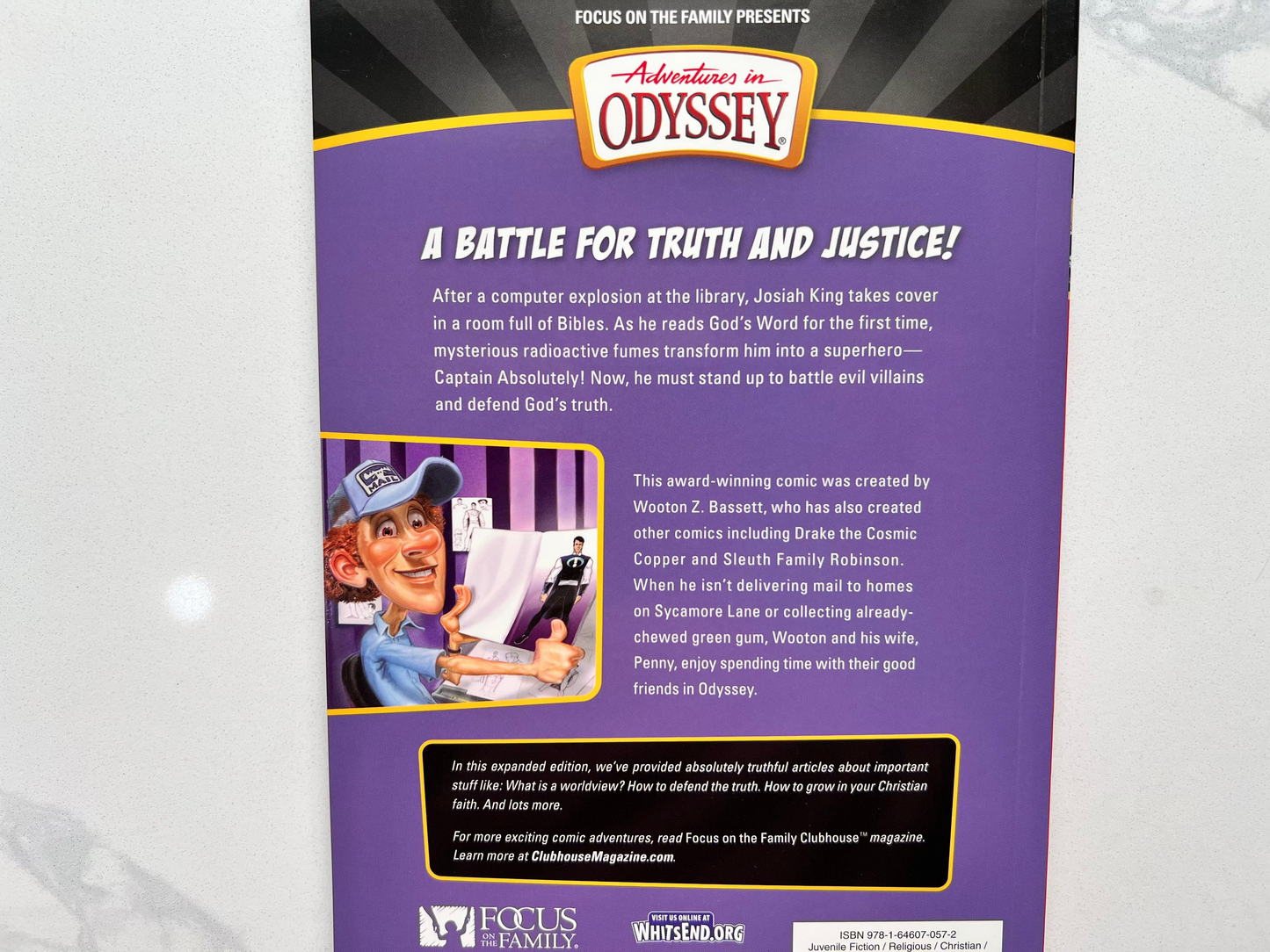 Back cover or bonus content page of Captain Absolutely – Christian superhero graphic novel for kids ages 8–12 – Adventures in Odyssey universe