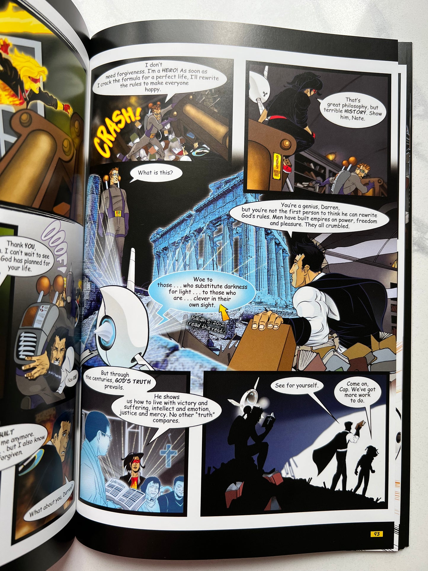 Interior spread of Captain Absolutely – illustrated action comic panels from Christian graphic novel for kids ages 8–12 – Focus on the Family