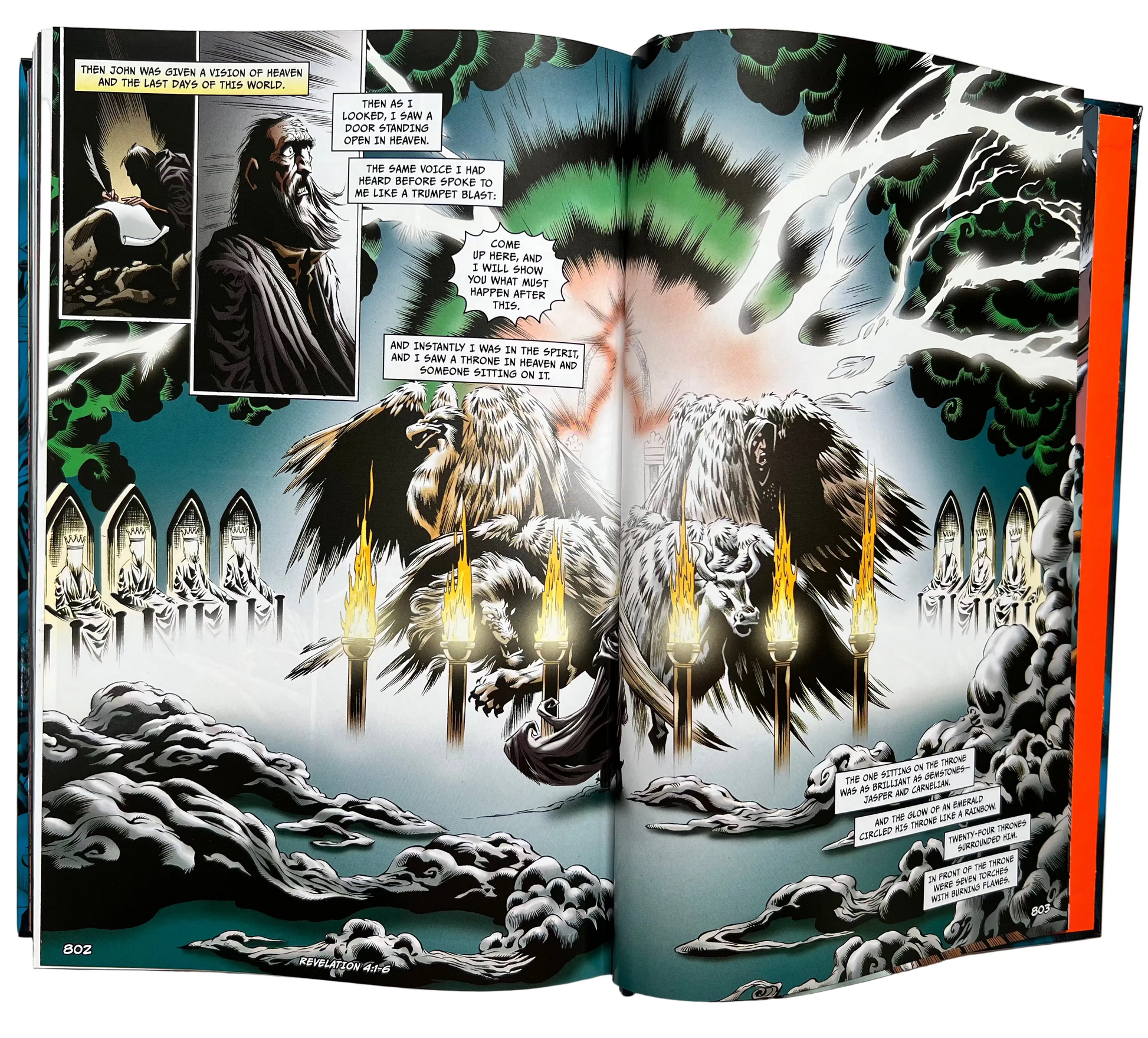 Interior spread of The Epic Bible – full-color comic panels illustrating God's story from Genesis to Revelation – Christian graphic novel for teens