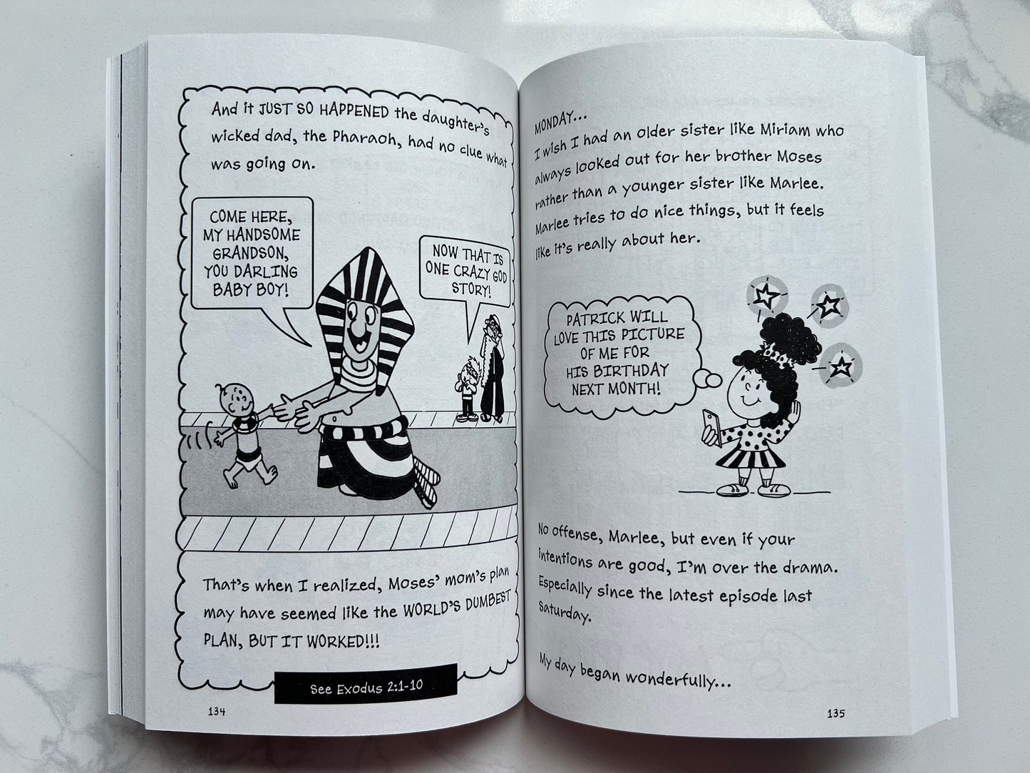 Interior pages of Over My Head – Patrick Wigglesworth's Bizarre Bible Adventures Book 1 – black and white comic journal illustrations for kids ages 7–12