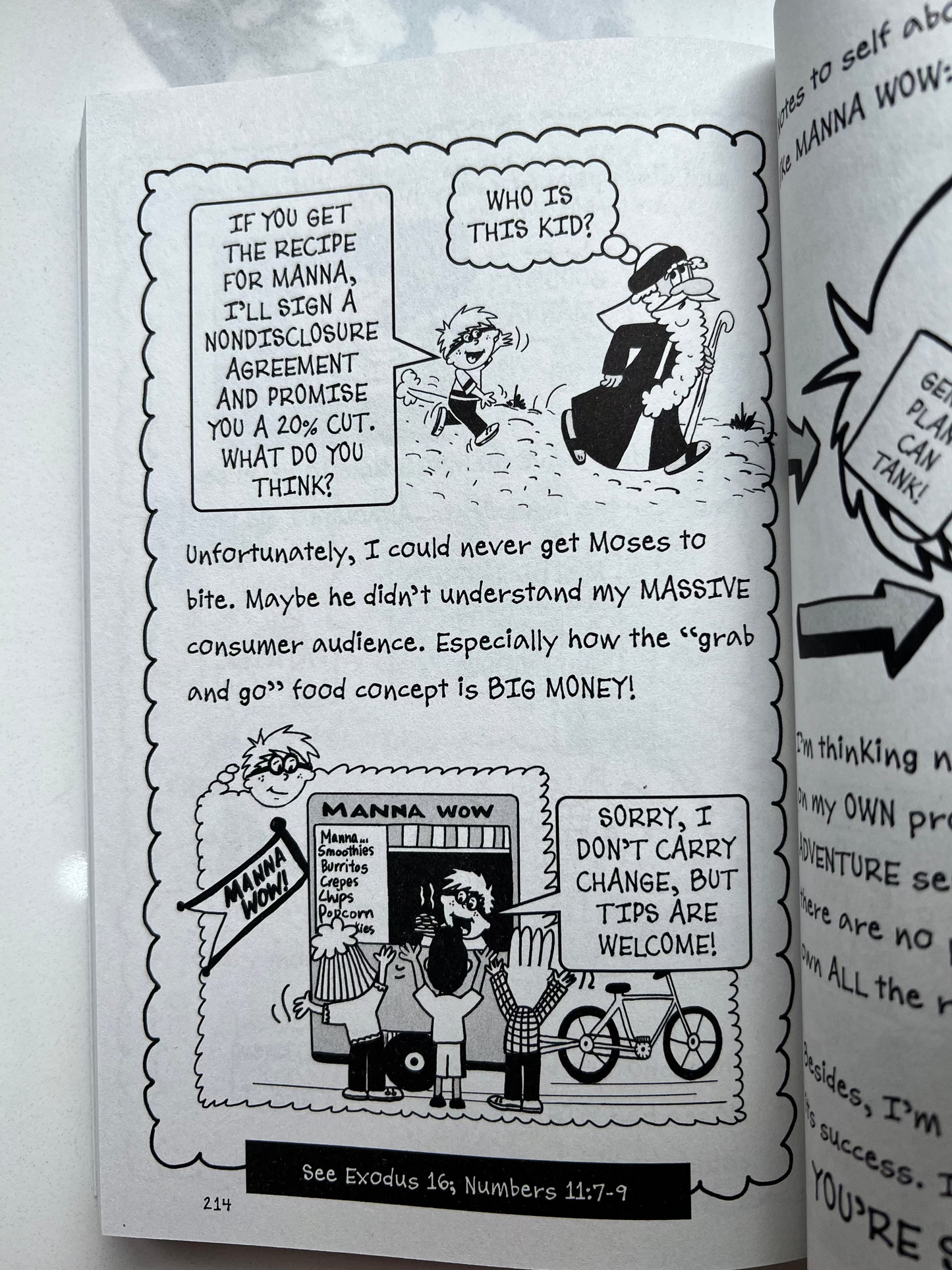 Interior comic strip of Over My Head – Patrick Wigglesworth's Bizarre Bible Adventures Book 1 – faith-based comic journal for kids ages 7–12