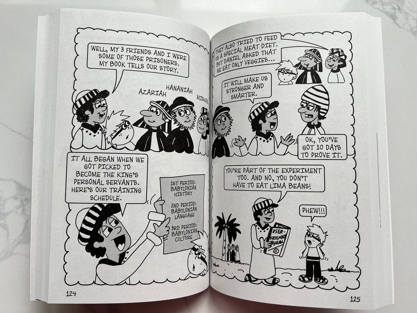 Interior spread of Dangerous Dilemmas – Patrick Wigglesworth's Bizarre Bible Adventures Book 3 – black and white comic journal pages for kids ages 7–12